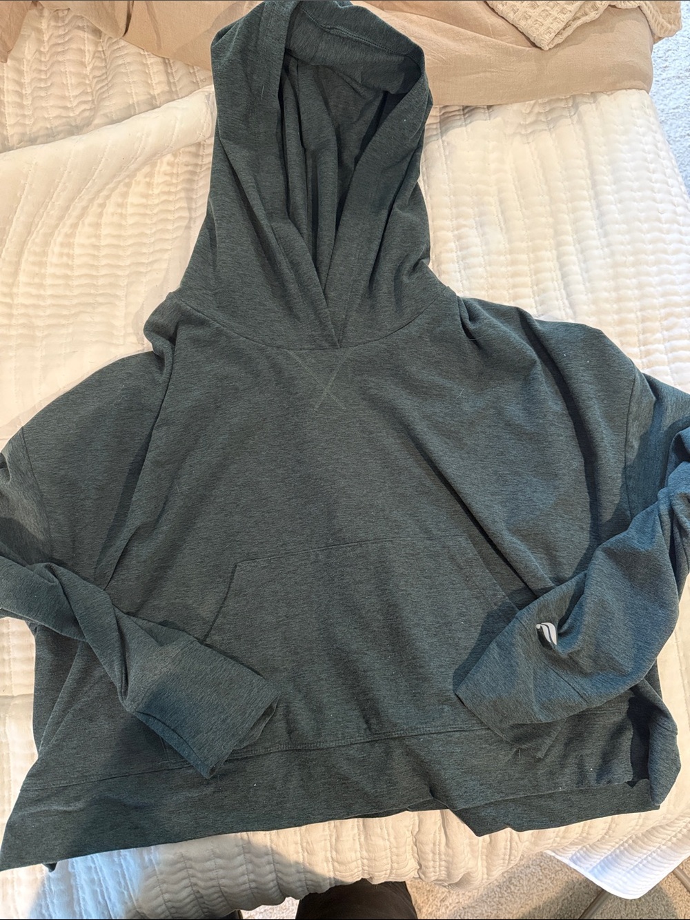 Relaxed cropped  Hooded Pullover Sweatshirt - Teal Gray